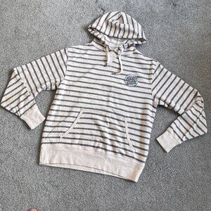 Santa Cruz Skateboard Womens Hoodie Sweatshirt Gray Striped Pullover SMALL